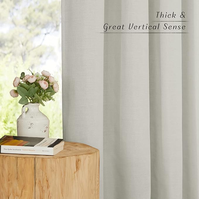 NICETOWN Linen Curtains for Windows 90 inch Long, Grommet Semi Sheer Vertical Drapes Privacy Added with Light Filtering for Doorway/Living Room, Gray, W42 x L90, 2 Pieces