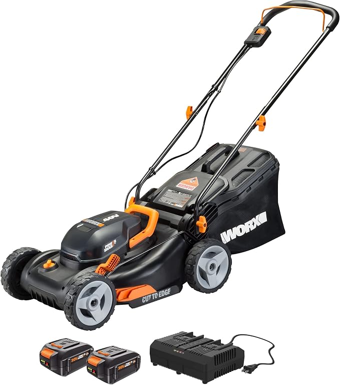Worx 40V 17" Cordless Lawn Mower for Small Yards Bundle with 12 Amp 7.5" Electric Lawn Edger and Trencher