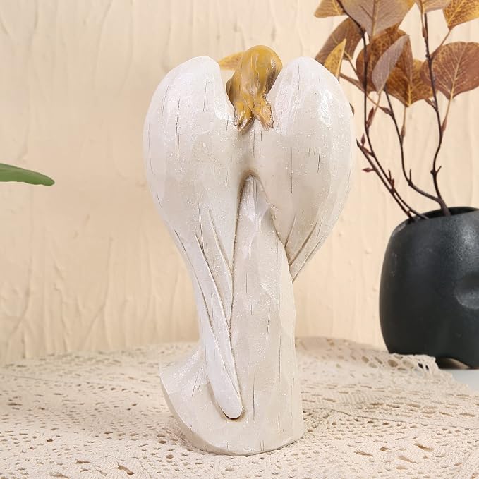 Hodao 8.75inch Resin Praying Angel Sculpture Figurine for Gifts Home Decoration Praying commemorating Angel Statue, exquisitely Carved and Hand-Painted Characters (with Hear)