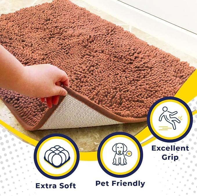 Muddy Mat® | Super Water Absorbent Door Mat Indoor, Microfiber Quick Dry Chenille Entryway Rug, Slip Resistant Front Door Mat, Indoor Mats for Entryway, Machine Washable Pet Rug, Peach 32" x 70"