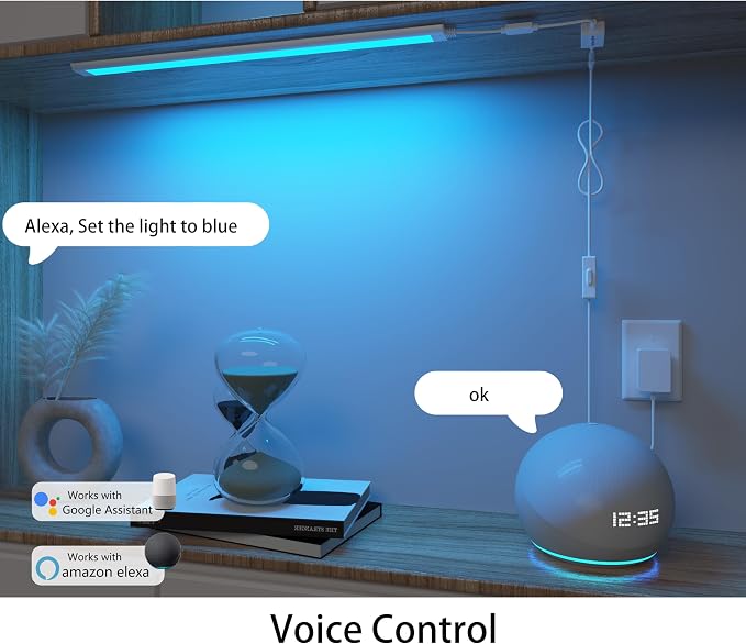 LED Light Bar,Plug-in, Dimmable, Adjustable White & RGB Color Changing, Alexa, Google Home Enabled Remote Counter Lights for Kitchen, Shelf, Cupboard, Desk, Monitor (1-Bar 12 Inch Kit)
