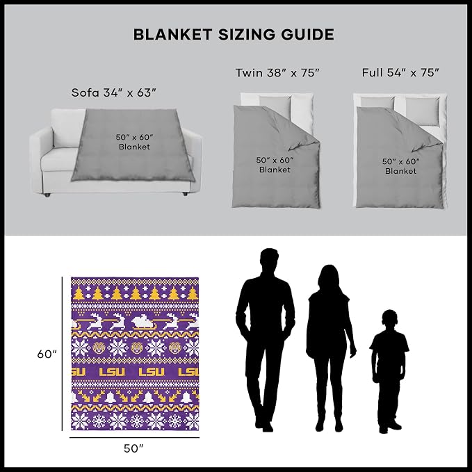 NORTHWEST NCAA Louisiana State University Tigers, Xmas Time, Silk Touch Throw Blanket, 50 x 60 Inches