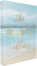Stupell Home Décor The Beach Is Calling Gold Typography Stretched Canvas Wall Art, 16 x 1.5 x 20, Proudly Made in USA