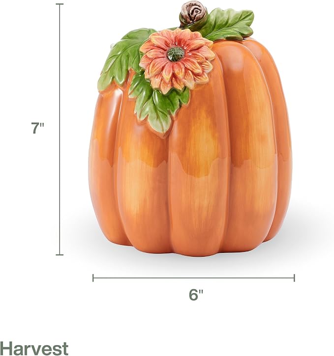 Fitz and Floyd Harvest Halloween Tall Flower Pumpkin Ceramic Figurine, 7 inch