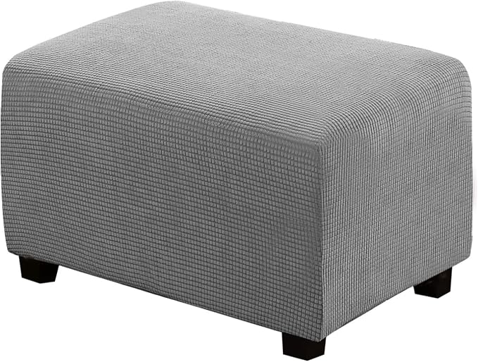 H.VERSAILTEX Ottoman Cover Slipcover Rectangle Fit Length 29"-34" Footrest Sofa Slipcovers Stool Cover Footstool Protector Covers Feature Stretch Thick Soft Jacquard Fabric Removable Washable - Dove