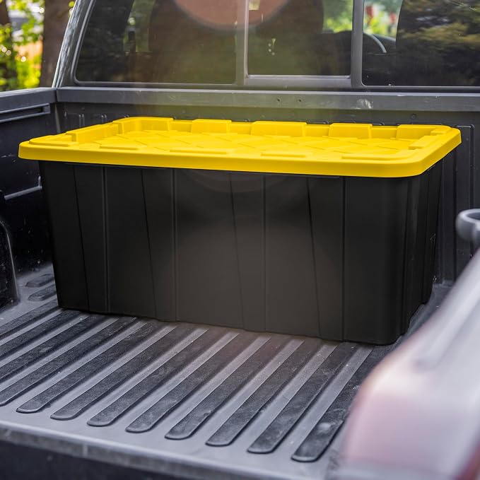 Sterilite 16-Pack Industrial Tote, Plastic Storage Container Bins with Lids, 38 Gallon - Heavy-Duty Organizing Containers for Closet, Bathroom, and Office