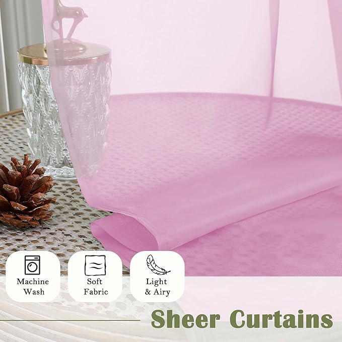 Lecloud Light Pink Sheer Curtains 63 Inch Length 2 Pcs, Dual Rod Pockets Light - Image 5