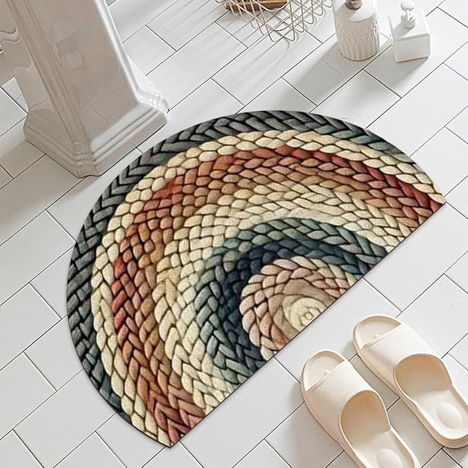 Fchen art Non-Slip Half Round Door Mat 32"x47",Boho Semicircle Rug, Absorbent Microfiber Tufted Bath Mat, Colorful Bohemian Floor Mat for Indoor Bathroom Kitchen Living Room Entrance