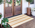 Khaki and White Striped Outdoor Rug 24'' x 51'' Front Porch Rug Hand-Woven Machine Washable Indoor/Outdoor Layered Door Mats for Entryway/Bedroom/Outdoor