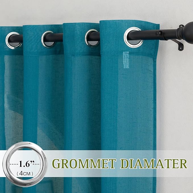 NICETOWN Linen Sheer Bedroom Curtains 72 inch Long, Grommet Top Casual Flax - Image 2