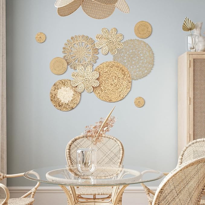 Glenmal 13 Pcs Boho Wall Basket Decor Set Woven Rattan Seagrass,Plain