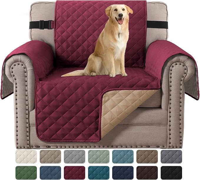 H.VERSAILTEX Reversible Chair Sofa Slipcover Water Repellent Couch Sofa Cover Furniture Protector Non Slip Chair Slipcover with Elastic Strap for Kids, Pet(Armchair, Red/Tan)