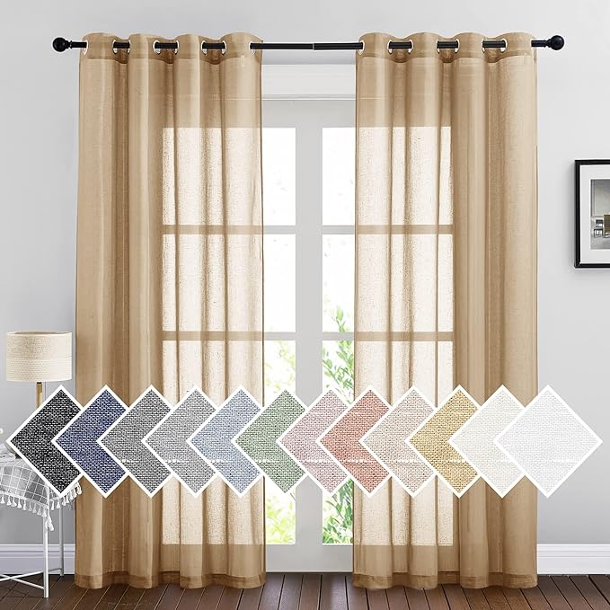NICETOWN Sheer Curtains Flax Texture 84 inch Length, Grommet Semi Sheer Window by NICETOWN
