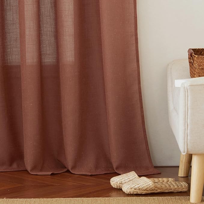 RYB HOME 108 inch Terracotta Fall Curtains Linen Woven - Image 6