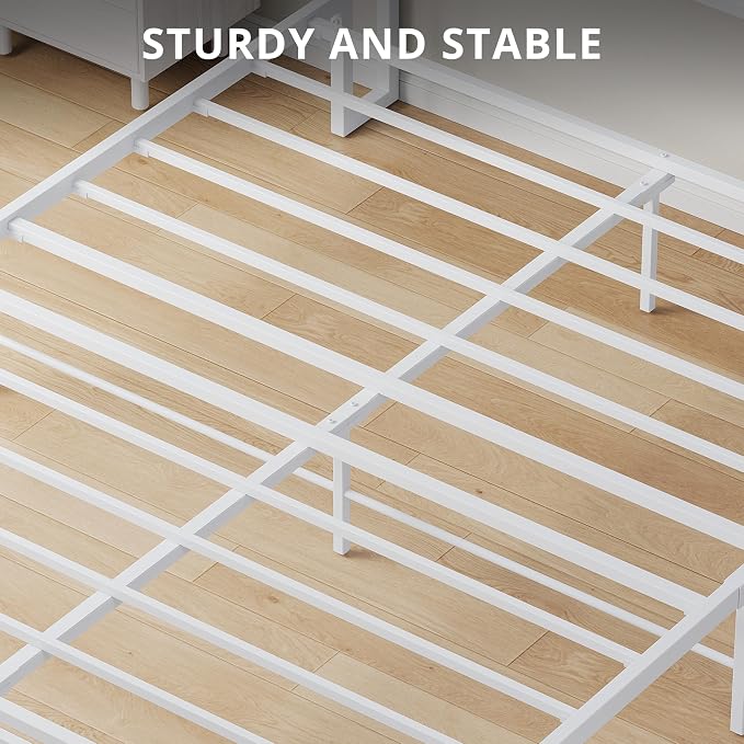 LIKIMIO Queen Bed Frame with 2-Tier Storage Shelf Headboard | Wood Platform Bed, Camas Queen with Strong Metal Supports, Sturdy, Noise-Free, No Box Spring Needed, White Maple