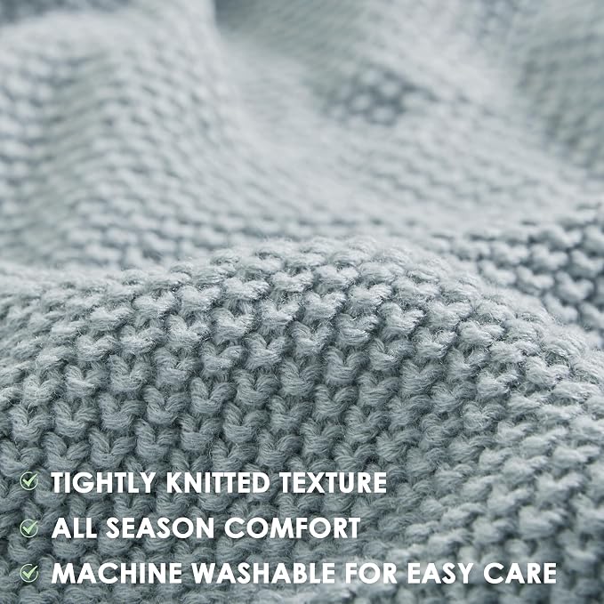 INK+IVY Bree Knit All Season Blanket for Summer, Full/Queen, Light Blue | Ultra Soft, Acrylic, Breathable Fabric for Bed or Couch, Lightweight, OEKO-TEX Certified