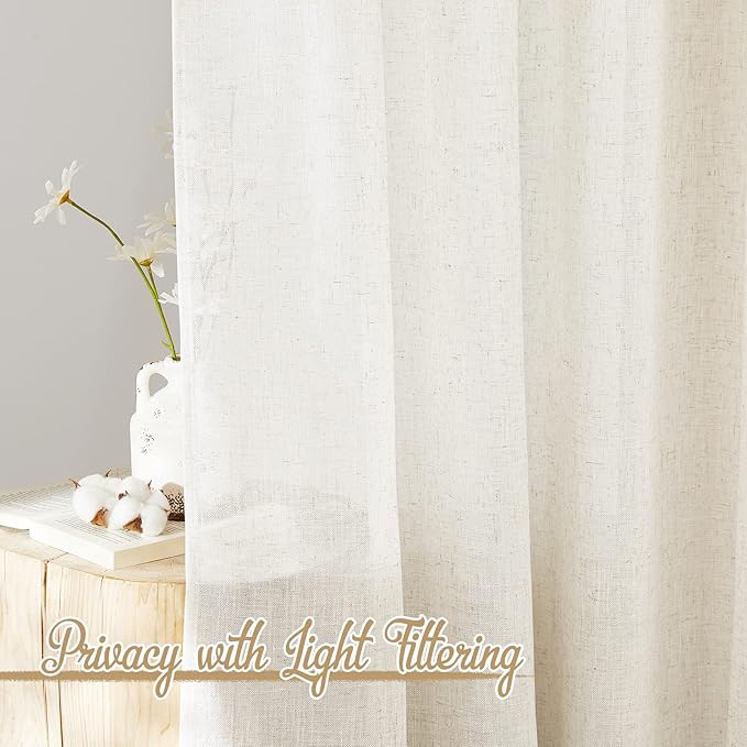 NICETOWN Natural Linen Burlap 102 inch Curtains, Grommet Semi Sheer Curtains - Image 5