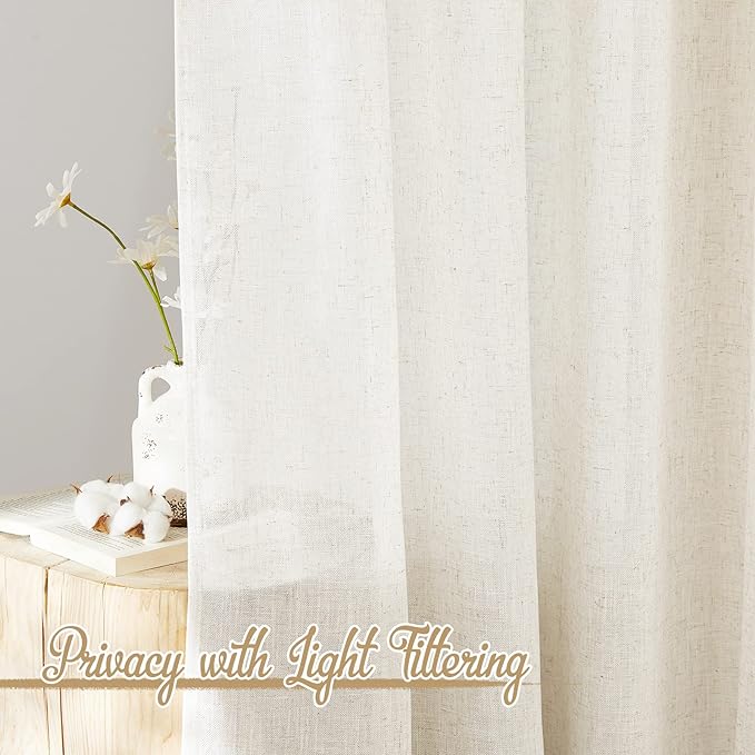 NICETOWN Natural Linen Kitchen Curtains 24 inches Long, Rod Pocket & Back Tab - Image 4