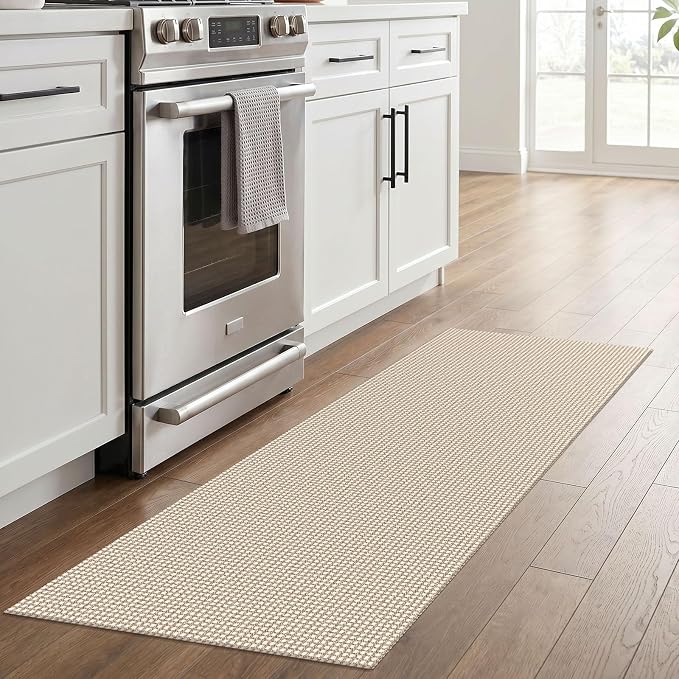 IOHOUZE Washable Runner Rug 2x6 Non Slip Runners for Hallways Entryway Runner Indoor, Kitchen Rugs Woven Cotton Floor Carpet for Kitchen Hall Entrance Bedroom, Cream/Beige