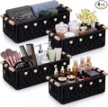 Vesici 4 Pcs Black Macrame Storage Basket for Shelves 13 in 11 in Boho Storage Basket Hand Woven Boxes with Wood Handles Beads Decorative Countertop Toilet Tank Cabinet Organizer for Home Room Decor