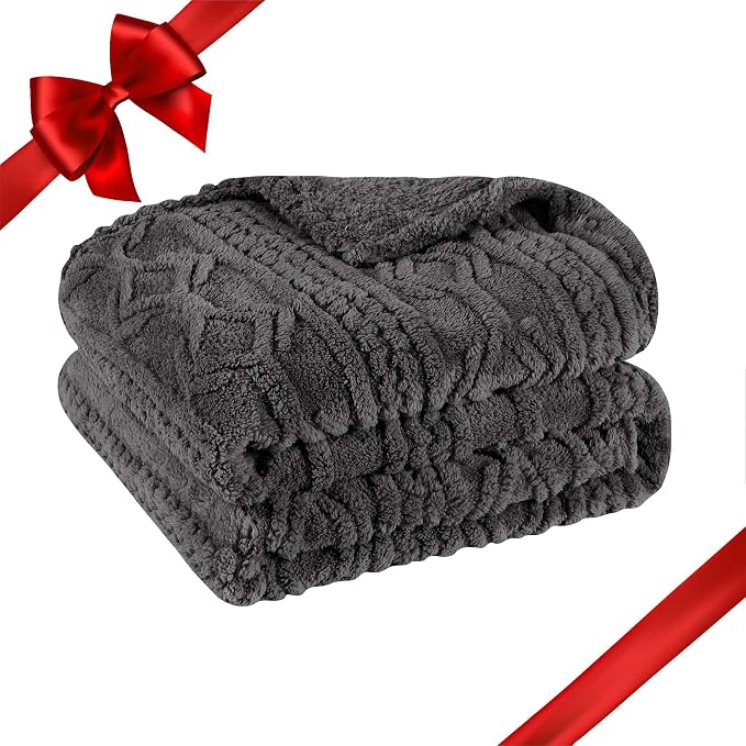 SUPERIOR Fleece Boho Jacquard Blanket, Decorative Blankets for Bedroom, Sofa, Fuzzy, Plush, Fluffy, Soft, Cute Room Decor, Beautiful Cover, Comfort Essentials, Arctic Collection, Twin, Charcoal
