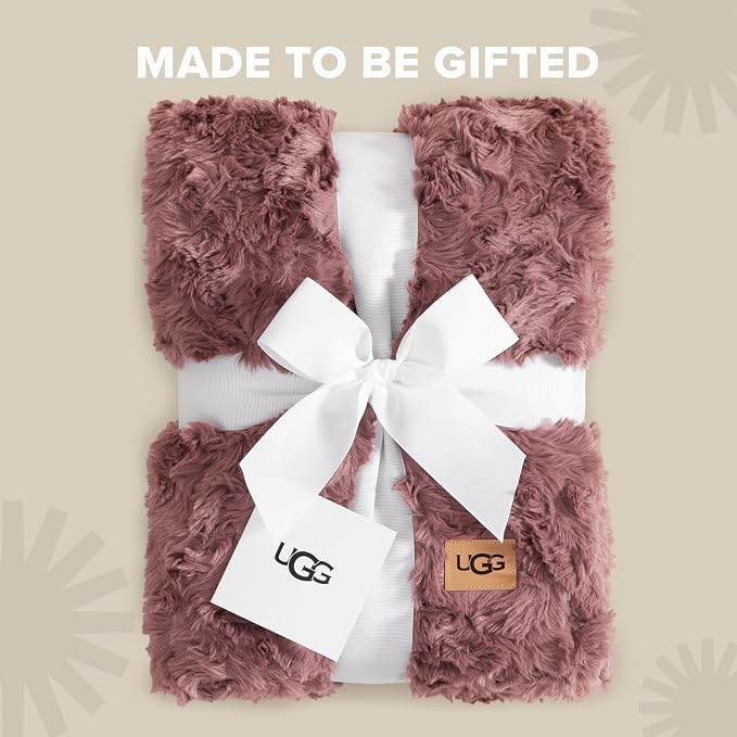 UGG Adalee Throw Blanket, Faux Fur Blanket, 50" x 70", Red Gooseberry | Sculpted Faux Fur, Lightweight, Cozy Warm & Ultra Plush, Hypoallergenic, Bedroom & Living Room Décor, Machine Washable