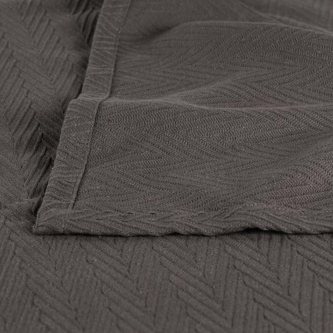 Superior Metro All-Season Cotton Blanket, Woven Blanket for Couch, Bed, Bedding, Farmhouse, Home Essentials, Cute and Cozy Bohemian Blankets, Herringbone Weave, King, Charcoal