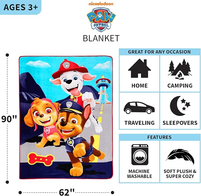 Franco Kids Bedding Super Soft Plush Micro Raschel Blanket, 62 in x 90 in, Paw Patrol