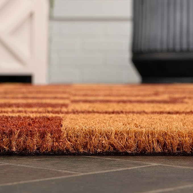 JONATHAN Y Checkerboard Coir Indoor Outdoor Doormat 4X6 Natural/Red, Harper Classic Farmhouse for Living Room, Bedroom, Kitchen, Easy-Cleaning, High Traffic, Pet-Friendly, Non-Shedding NRF109A-4