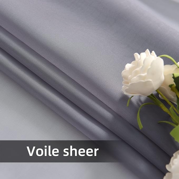 youleyar Solid Sheer Rod Pocket Curtain Voile Draperies 2 Panels White Beige Black Grey Coffee 52 Inch Width 128 Inch Long 1 Pair for Kitchen Bedroom Children Living Room Yard(Grey,52Wｘ128L)