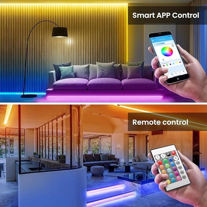 TJOY LED Lights for Bedroom 25ft, RGB Color Changing, Remote&APP Control | Music Sync Rope Lights via Bluetooth for Room Decor, Strong Adhesive, DIY