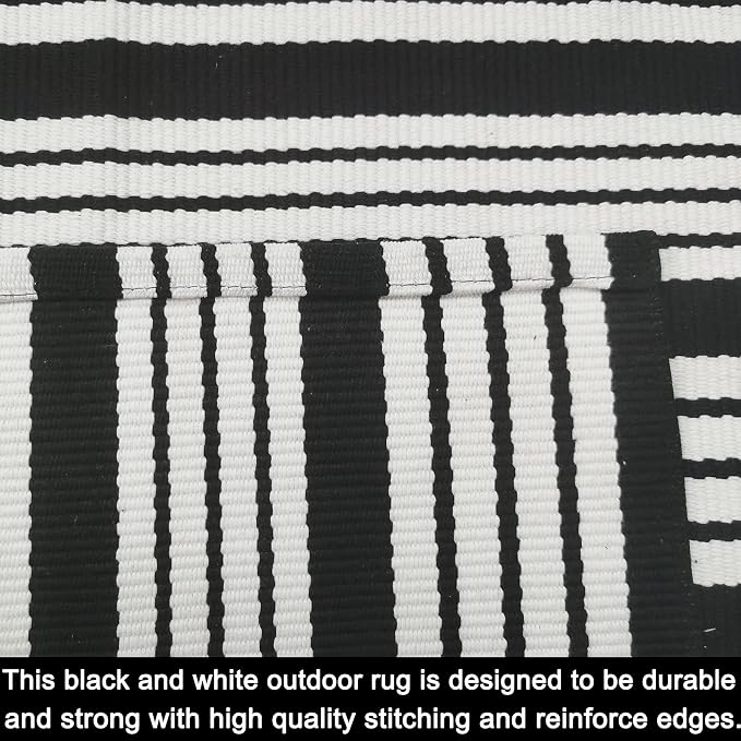 Black and White Striped Outdoor Rug Front Porch Rug 35.4'' x 59'' Front Door Mat Cotton Hand-Woven Reversible Mats for Outdoor,Entryway,Laundry Room,Farmhouse,Kitchen