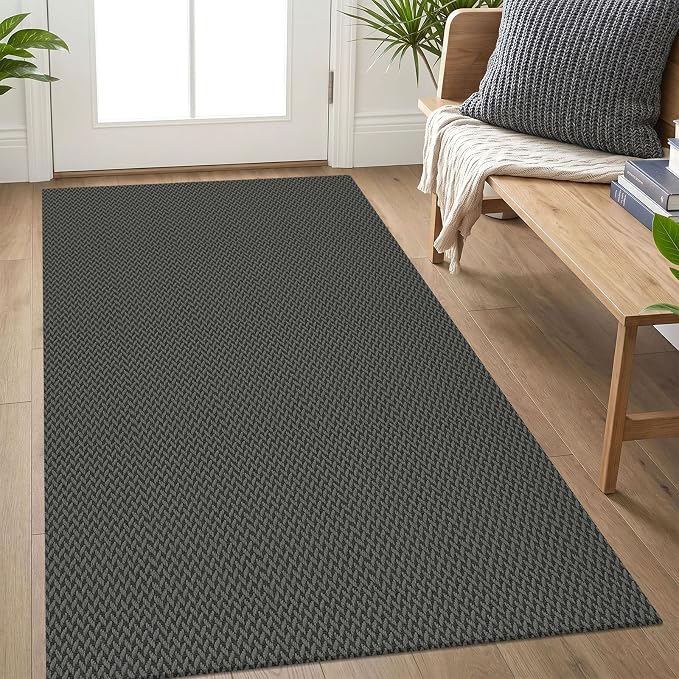 IOHOUZE Washable Area Rug 3x5 Non Slip Rubber Backed Woven Rugs for Entryway Rugs Indoor Outdoor Doormat Throw Rug Floor Carpet for Entrance Kitchen Front Door, Grey/Black