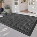 DEXI Front Door Mat Outside Entrance, 3x5 Heavy Duty Entry Doormat Dirt Trapper with Rubber Back, Non Slip Low Profile Floor Mats for Entryway Exterior Patio, Rhombic Grey