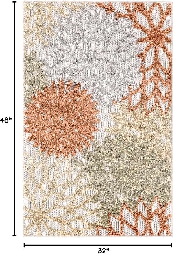 Nourison Home Washables 32x48 Outdoor Polypropylene Fabric Rug in Ivory/Multi-Color