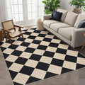 GarveeHome Easy Jute Area Rugs 6x9 for Living Room Non-Slip Backing Checkered Rugs Machine Washable Modern Indoor Outdoor Carpets for Dining Room Nursery Patio Bedroom Backyard Camping Black