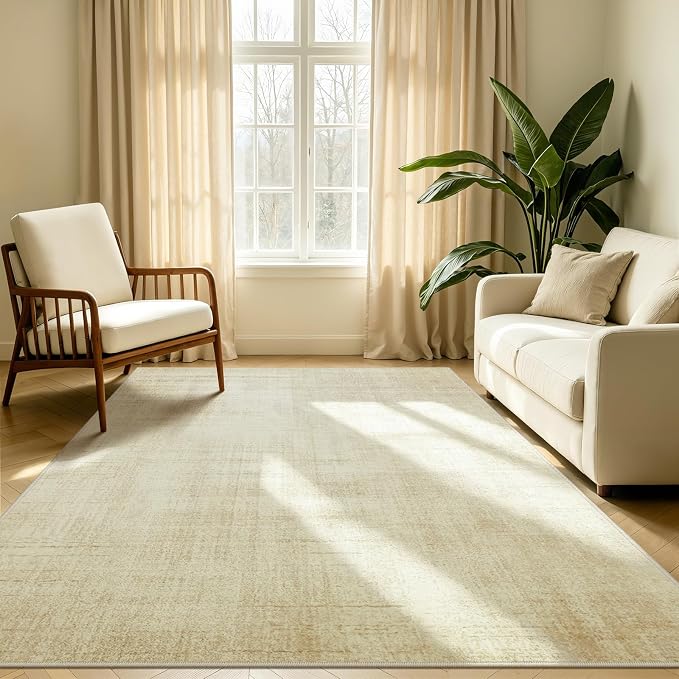 Joydeco 4x6 Area Rugs Classic for Living Room, Beige | Non Slip Machine Washable Low Pile for Bedroom Dining Room Home Office Pet & Child Friendly