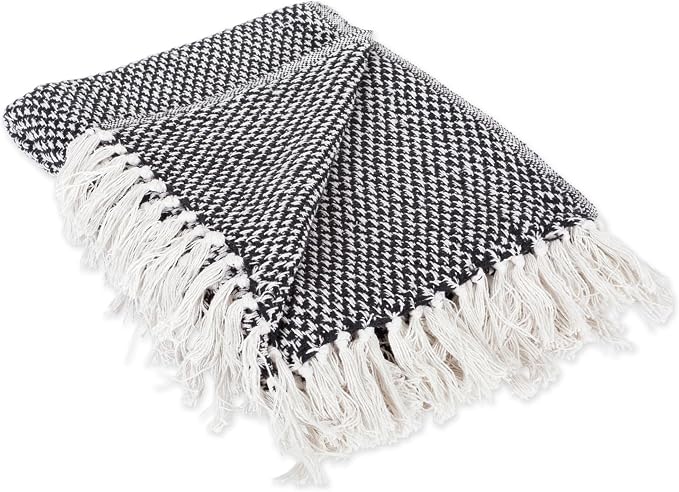 DII 100% Cotton Basket Weave Throw for Indoor/Outdoor Use Camping Bbq's Beaches Everyday Blanket, 50 x 60, Black (Pack of 12)