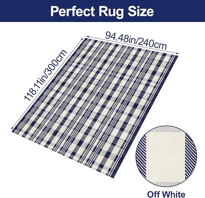 Buffalo Plaid Rug 8x10 Cotton Buffalo Check Rug Navy and Off White Woven Retro Checkered Outdoor Carpets Washable Indoor Outdoor Area Rug for Living Room Bedroom Farmhouse Patio