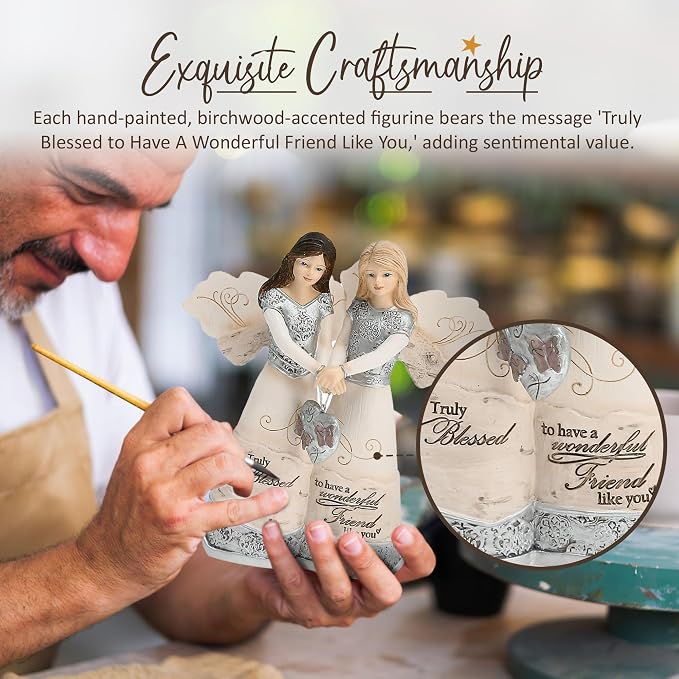 Pavilion Elements Angels Figurine - Double Angel Figure Display - "Truly Blessed to Have A Wonderful Friend Like You" Printed Text, Angel Collectibles, Sister Angel Figurines, Friend Theme, 5"