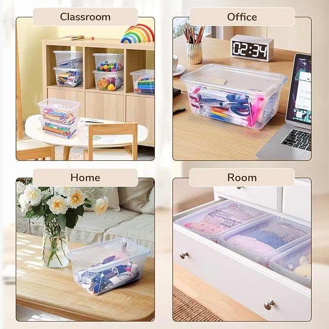 GAMENOTE 6 Quart Storage Bins with Lids, Plastic Latching Box for Classroom & Kids Toy Storage,Stackable Shoe Box Size Containers for STEM Morning Tubs, Crafts & Building Blocks (12, Clear) | Stackable 6-quart bins with lids organize classroom supplies...