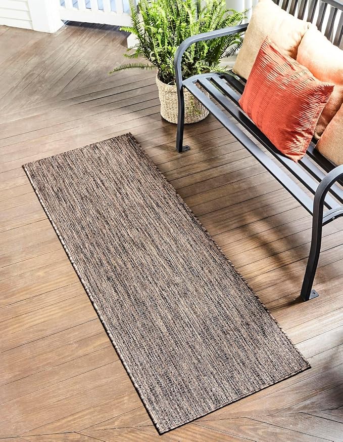 Unique Loom Outdoor Solid Collection Area Rug (2' 7" x 10' Runner Light Brown/Ivory)