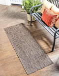 Unique Loom Outdoor Solid Collection Area Rug (2' x 8' Runner Light Brown/Ivory)