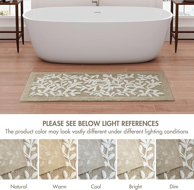 Madison Park Serene Tufted Bath Rug Cotton Absorbent, 21 x 34, Taupe | Quick Dry, Soft Pile, Machine Washable, Floral Pattern, Plush, OEKO-TEX Certified