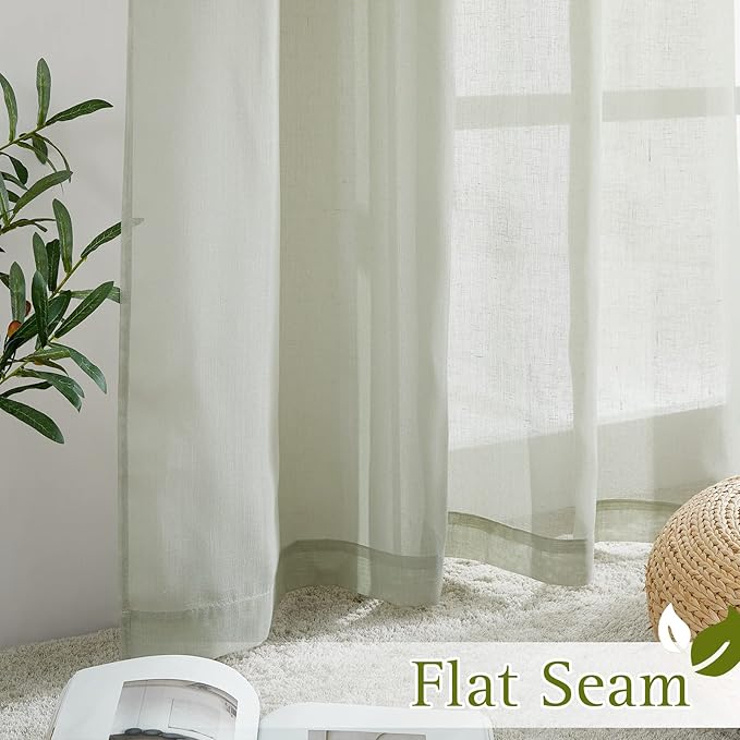 NICETOWN Sage Green Sheer Curtains 48 inches Long, Grommet Linen Blend Semi - Image 6