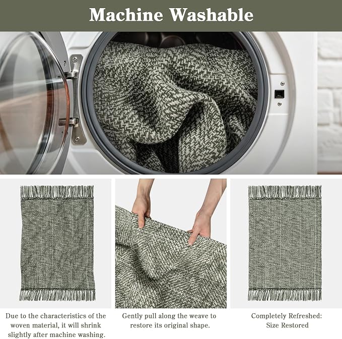 Collive Hallway Runner Rug 2.6' x 10', Boho Washable Kitchen Runner Rugs Hand Woven Bathroom Mats, Sage Green Modern Farmhouse Indoor Entry Hall Carpet for Bedroom Entrance Porch Decor