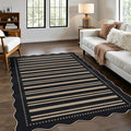 Striped Easy Jute 4x6 Outdoor Patio Rug, Washable Indoor Outdoor Black Kitchen Rugs Farmhouse Neutral Non Slip Area Rug for Living Room Backyard Bedroom