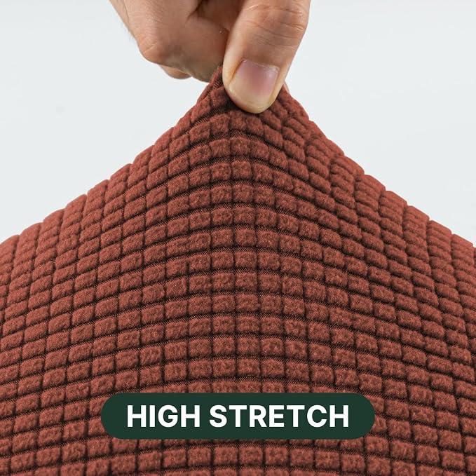 H.VERSAILTEX Stretch 3 Piece T Cushion Sofa Slipcovers Individually Sofa Cushion Covers for 3 Cushion Couch Sofa Seat Cushion Covers with Elastic Bands Featuring Thicker Jacquard Fabric, Rust