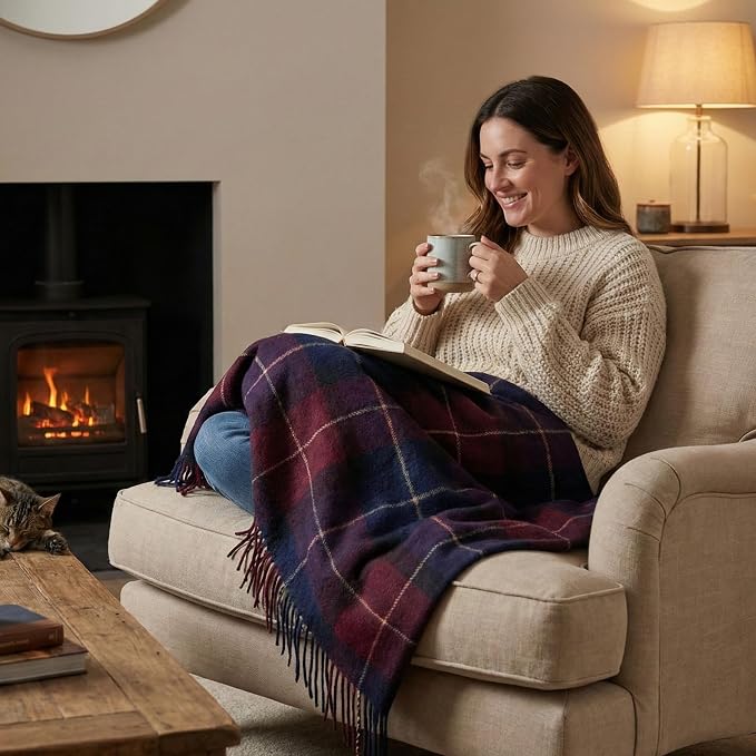 Lavish Home Throw Blanket – 50x60 Soft Cashmere-Like Acrylic, Machine-Washable and Lightweight Decorative Throw Blanket for Bed, Sofa, or Chair - (Blue & Red Plaid)
