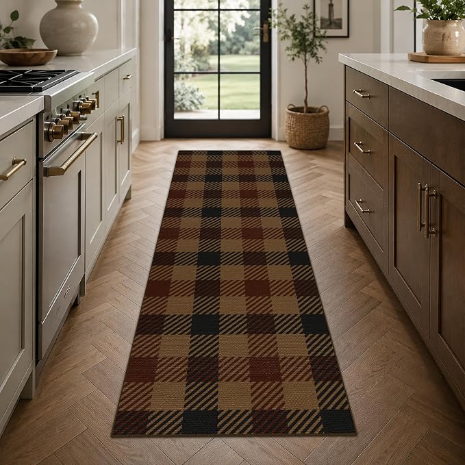 JTJ Outdoor Runner Rug 2x6, Buffalo Plaid Easy Jute Washable Indoor Outdoor Rug, Farmhouse Non Slip Runner Rug for Living Room, Patio, Entryway and Front Door